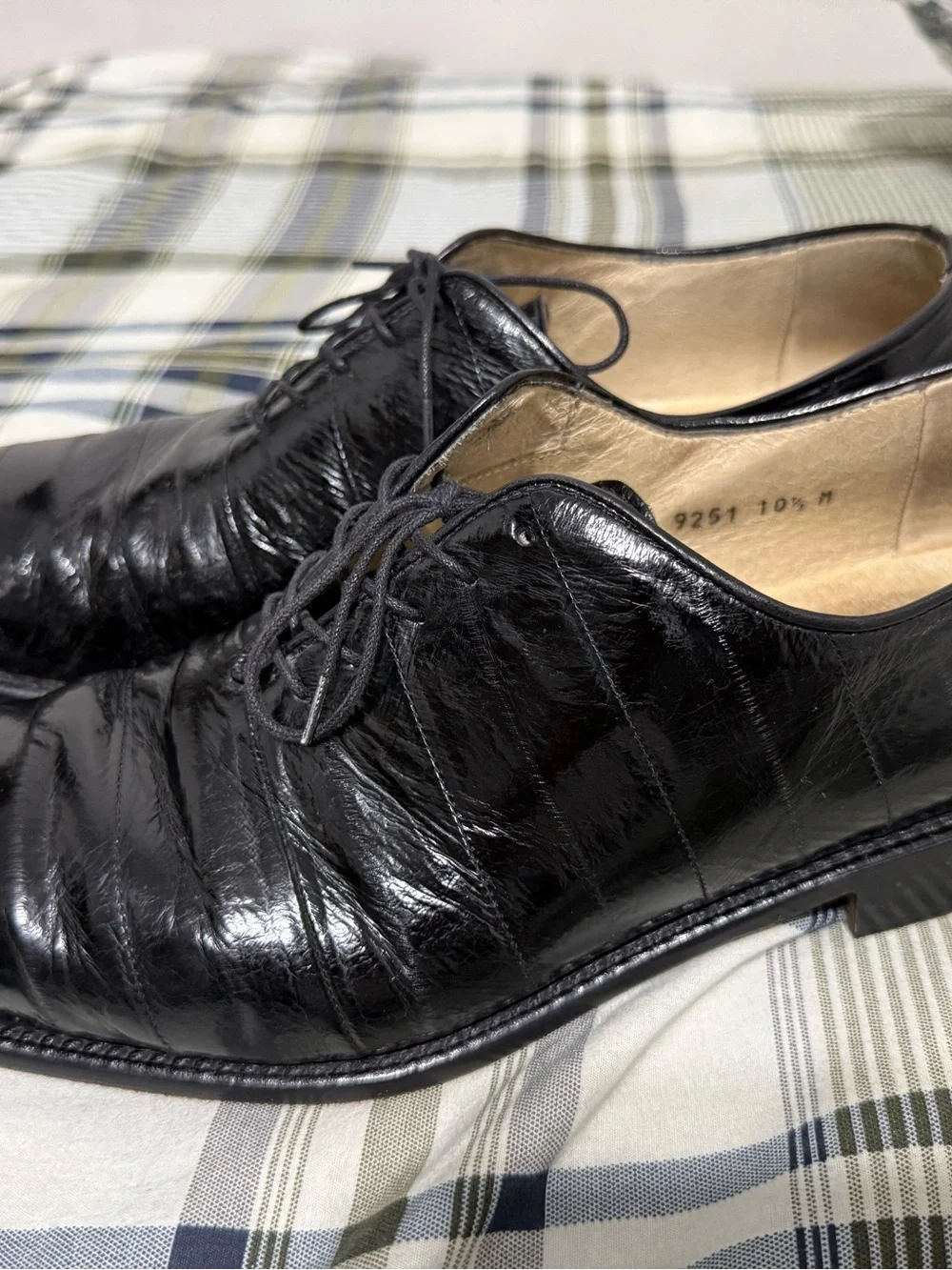 Belvedere Florence Hand Crafted Italian Eel Skin Black Dress Shoes 10.5 M